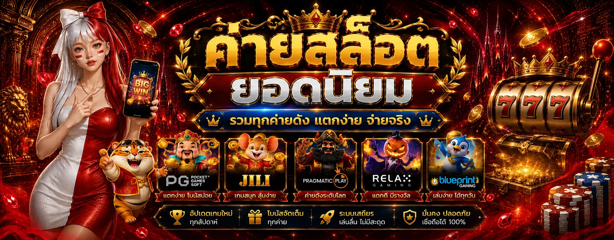 สไลด์รวมค่ายเกมสล็อต PG368 พร้อมตัวละคร PG Soft